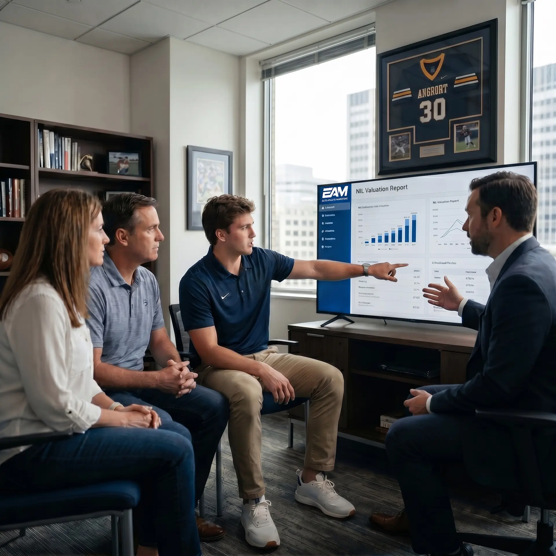 Athlete signing a professional endorsement deal at a desk
